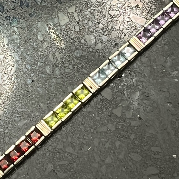 QVC Jewelry - Princess Cut garnet citrine amethyst blue topaz peridot silver bracelet QVC